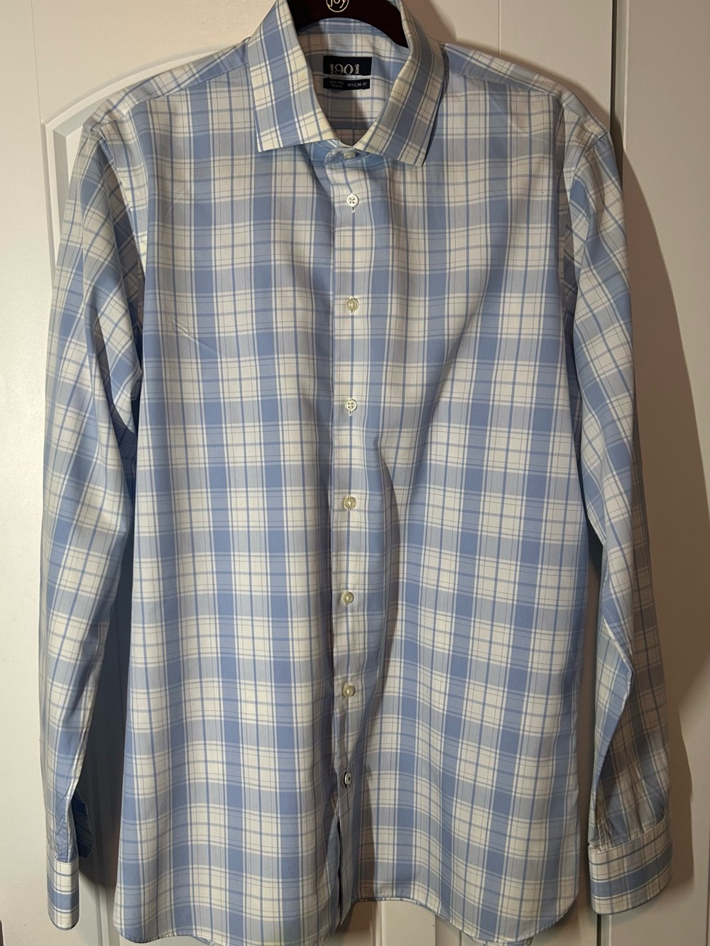 1901 Light Blue and White Plaid Dress Shirt